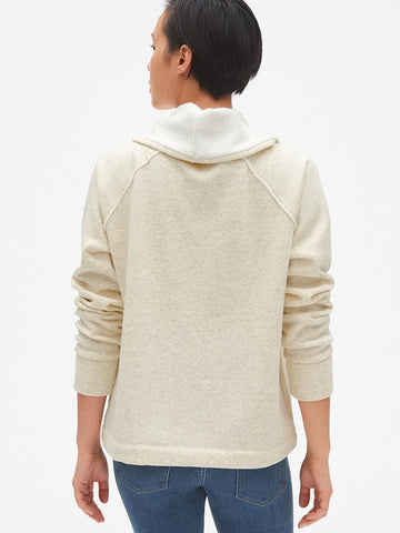 Faux-Fur Lined Funnel-Neck Pullover Sweatshirt