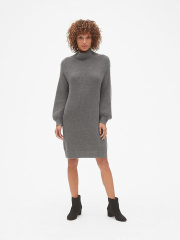 Cozy Blouson Sleeve Turtleneck Sweater Dress