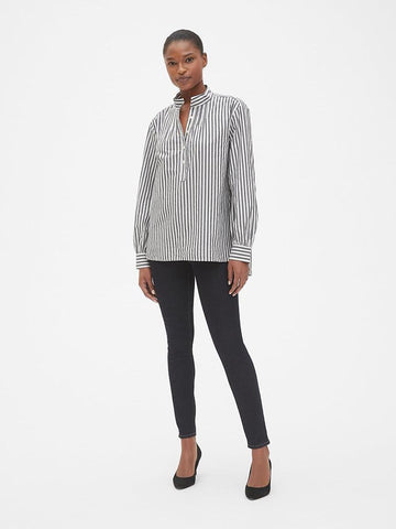 Stripe Shirred Popover Shirt