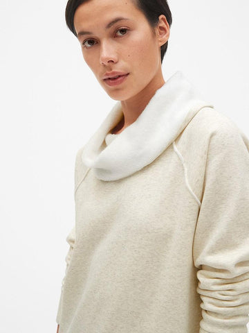 Faux-Fur Lined Funnel-Neck Pullover Sweatshirt