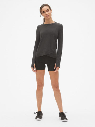 GapFit Long Sleeve Tulip-Front Top in Brushed Tech Jersey