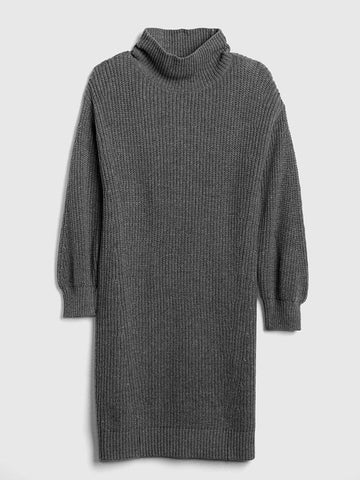 Cozy Blouson Sleeve Turtleneck Sweater Dress