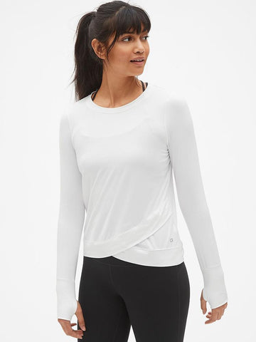 GapFit Long Sleeve Tulip-Front Top in Brushed Tech Jersey