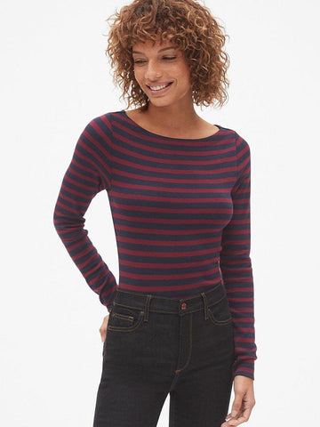 Modern Stripe Long Sleeve Boatneck T-Shirt