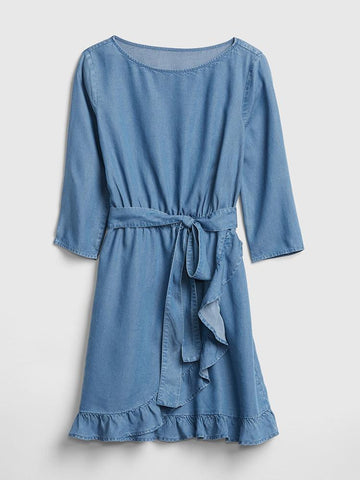 Faux-Wrap Ruffle Hem Dress in TENCEL