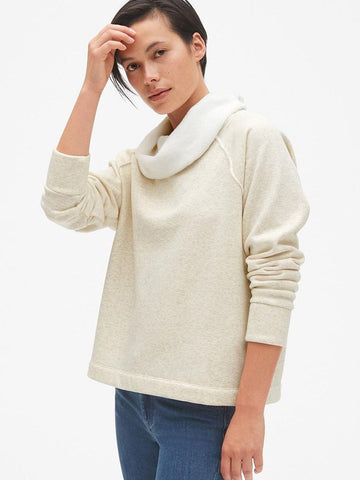 Faux-Fur Lined Funnel-Neck Pullover Sweatshirt